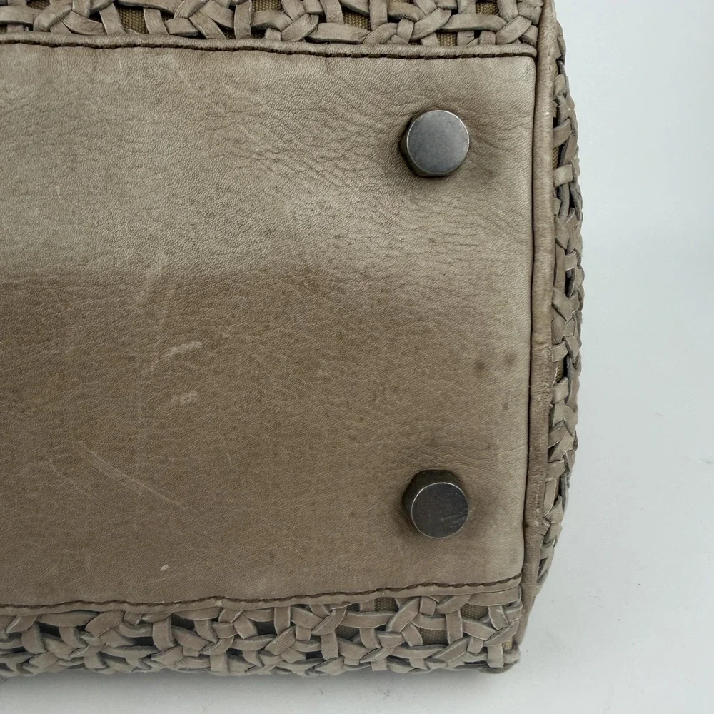 Rebecca‎ Minkoff Satchel Bag Womens Taupe Woven Leather Top Handle Handbag
